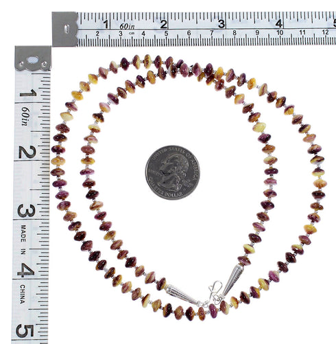 Purple And Orange Oyster Shell Silver Navajo Indian Bead Necklace YX89382